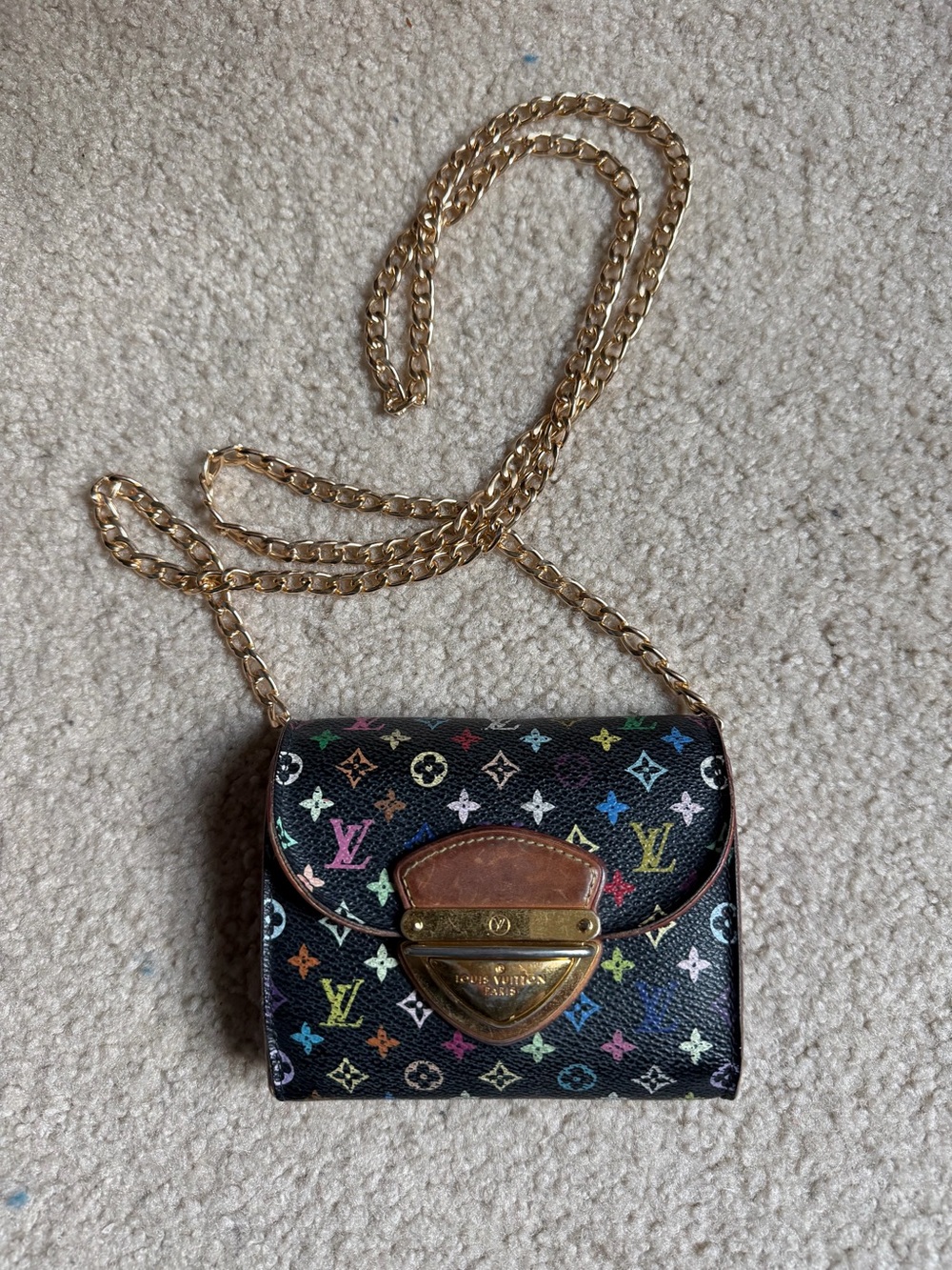 Louis Vuitton Koala Eugene Black Multicolored Murakami Compact Wallet w/Chain*